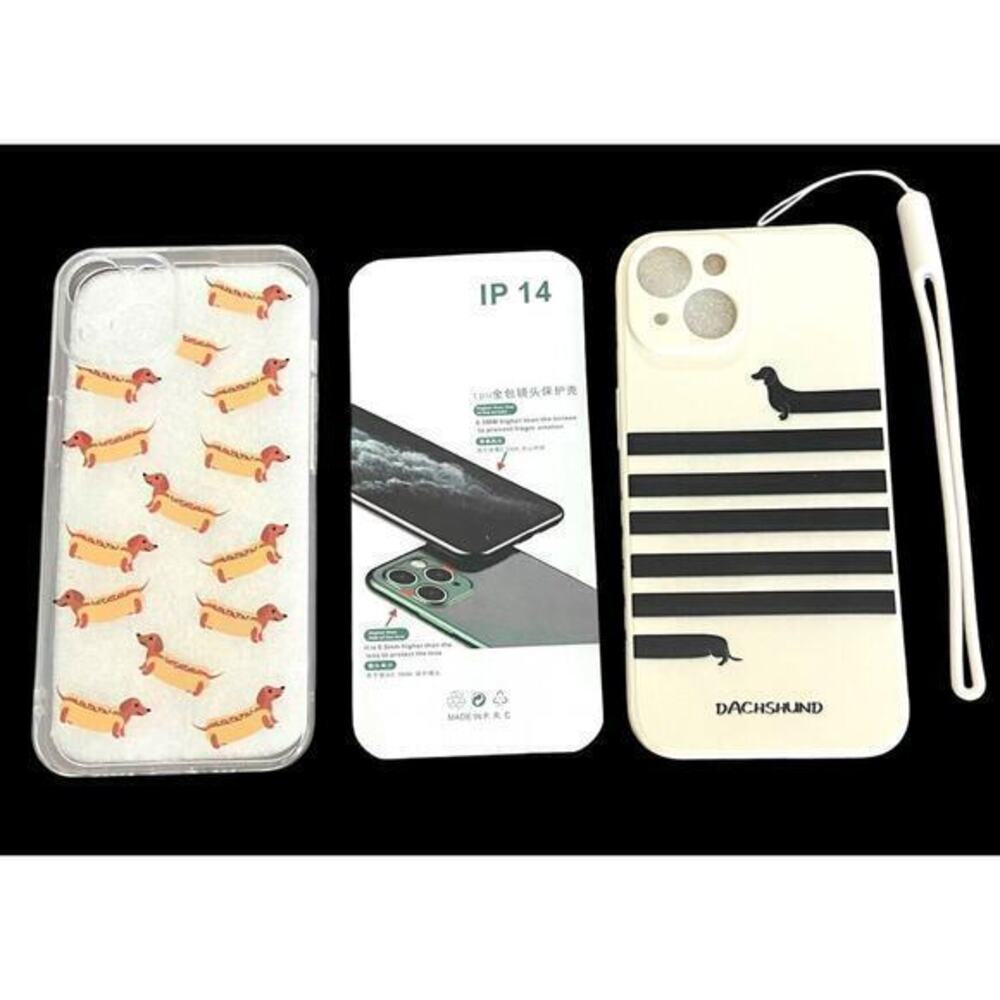 Lot Of 2‎ Dachshund Pattern Protection Clear & Cream Cases For iPhone 14